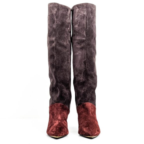 Tory Burch Lilah Patchworks Black Grey Leather Pointy Toe Western Boots 7.5 - Picture 2 of 9